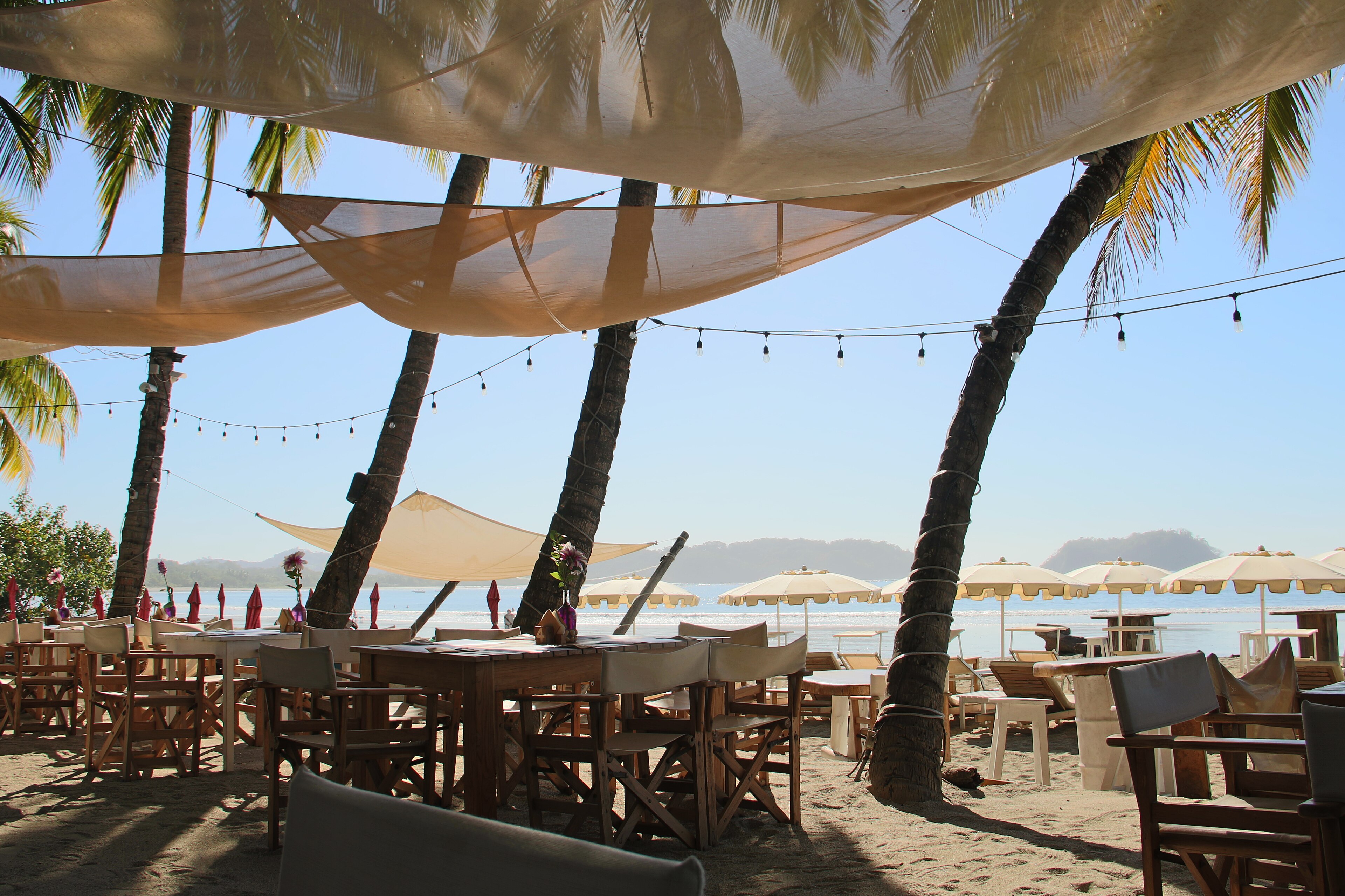 Beachfront restaurant under the palms at Playa Samara
